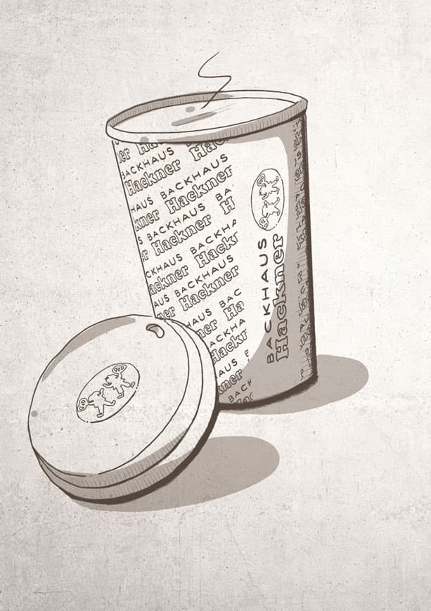 Zeichnung eines Mehrwegbechers vom Backhaus